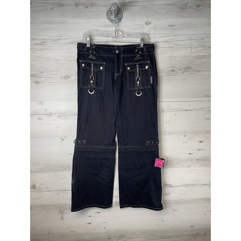 TRIPP NYC Cargo Pants Juniors 7 Black Gothic Punk‎ Chains Zip Off Wide Leg